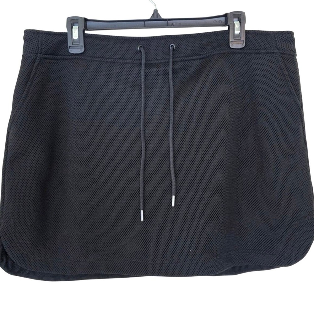 Slazenger Black Mesh Athletic Skort Drawstring‎ Waist Back Zip Tennis Golf Skirt